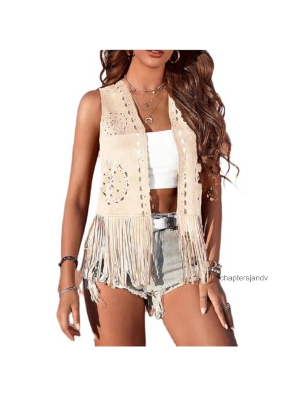 Faux Suede Fringe Vest Women Western 70s Boho Hippie Tassel Sleeveless Open